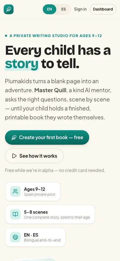 PlumaKids: mobile interface